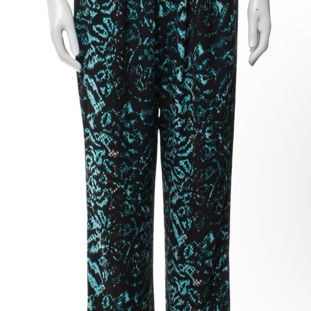 Stylish Black and Green DVF Tie Waist Pants